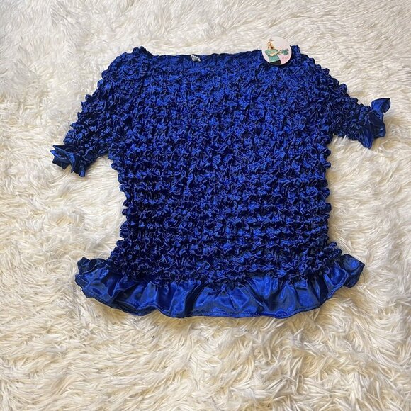 F.C Womens Blouse Blue Bubble Short Sleeve Round Neck One Stretch Medium - Picture 1 of 3